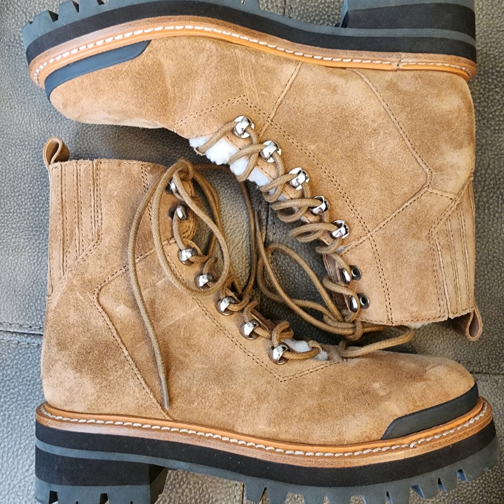 Tan Suede Lace-Up Boots